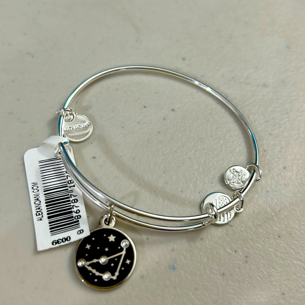 Final sale- Alex & Ani zodiac Capricorn silver w black enamel & stones- nwt
